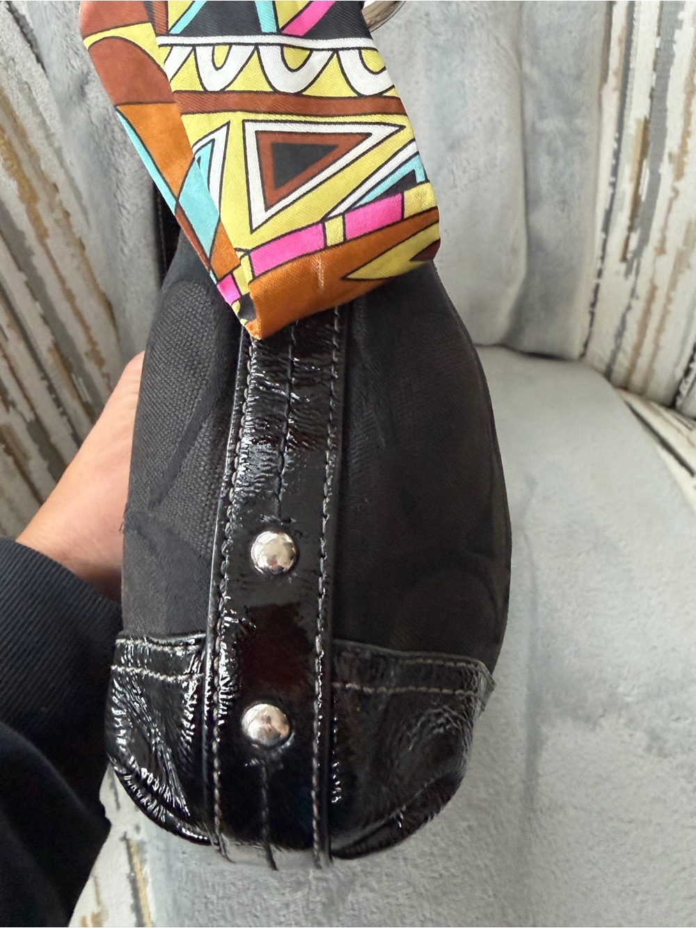 Coach Black Signature Jacquard Shoulder Bag or crossbody with Patent Trim - Picture 5 of 11